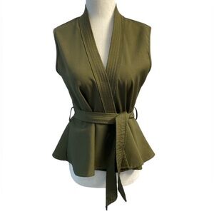 Two Twin Style Elegant Olive Green Sleeveless Peplum Wrap Vest Size S